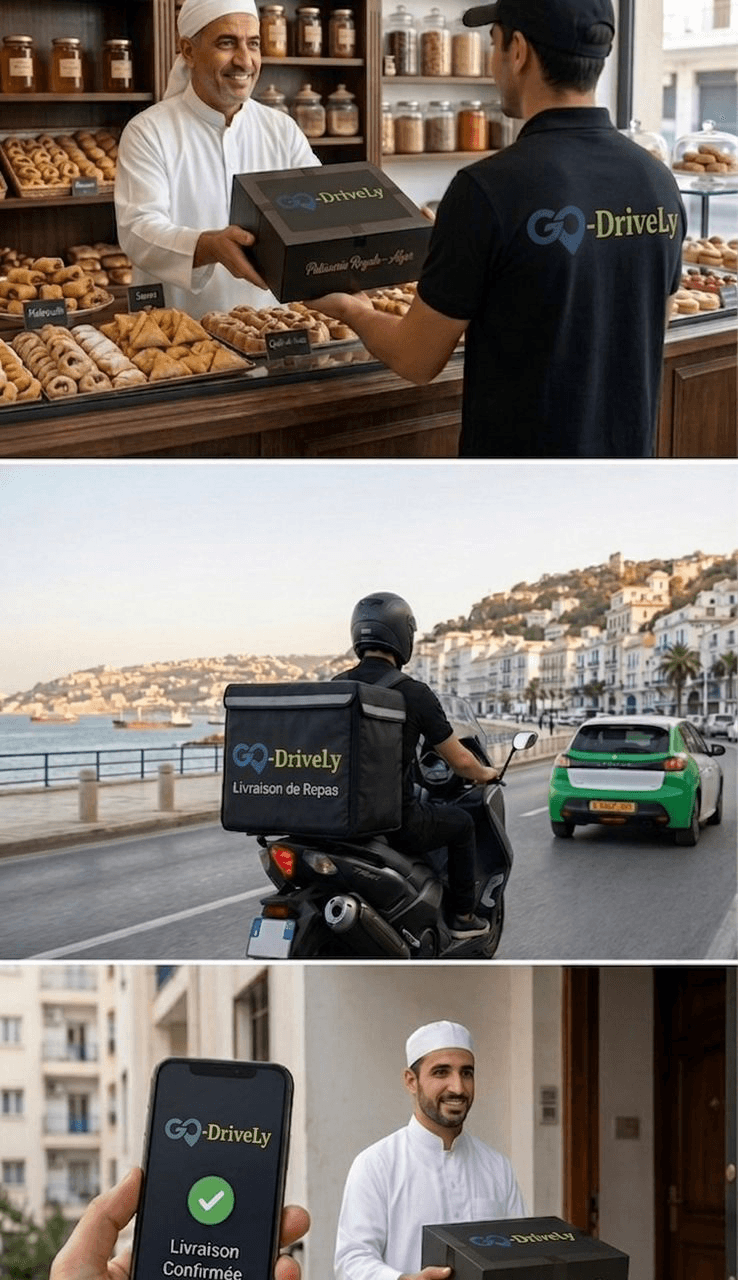 Bakery order pickup, scooter delivery, and confirmed handoff