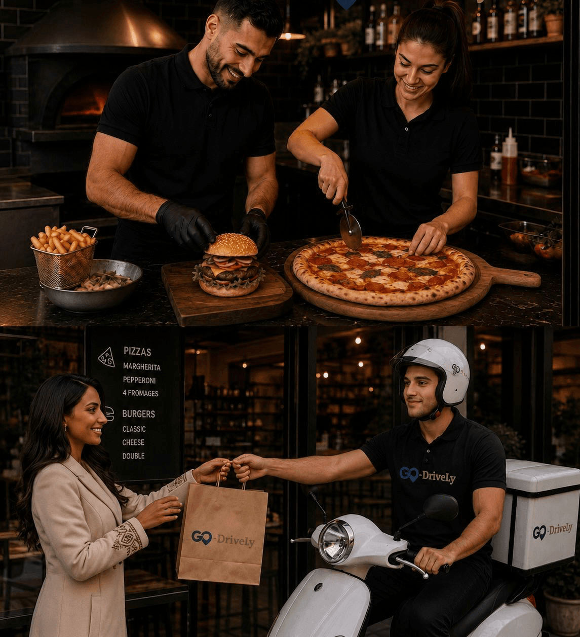 Restaurant kitchen and delivery handoff